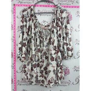 In every story shirt Boho Floral Peasant Tunic Cream with Burgundy Floral Print